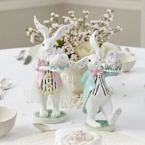 Easter Bunny Figurine Set of 2 - Elegant Spring Table Decor Luxury Centerpiece